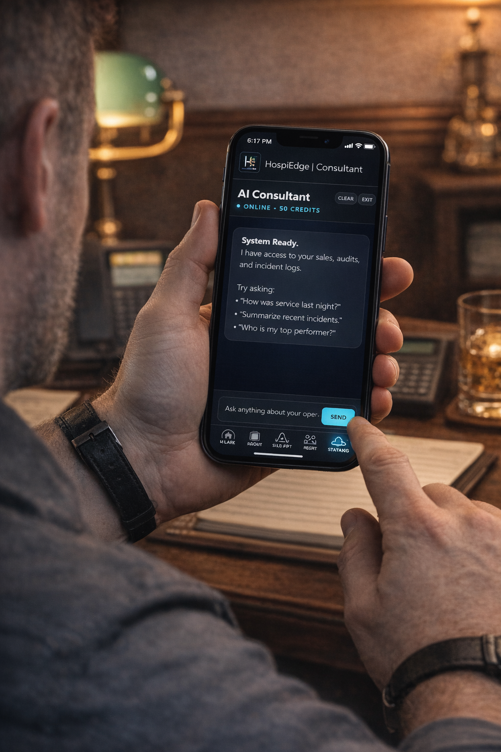 Manager completing a daily audit in HospiEdge Operations OS