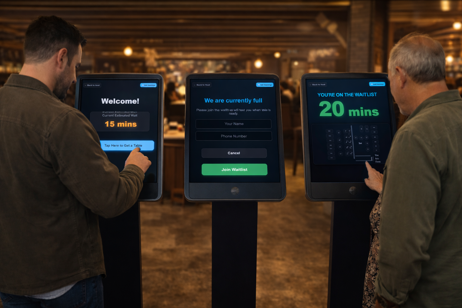 Guest locating their table on a kiosk screen